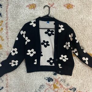 Old Navy Floral Black and White Girls Sweater